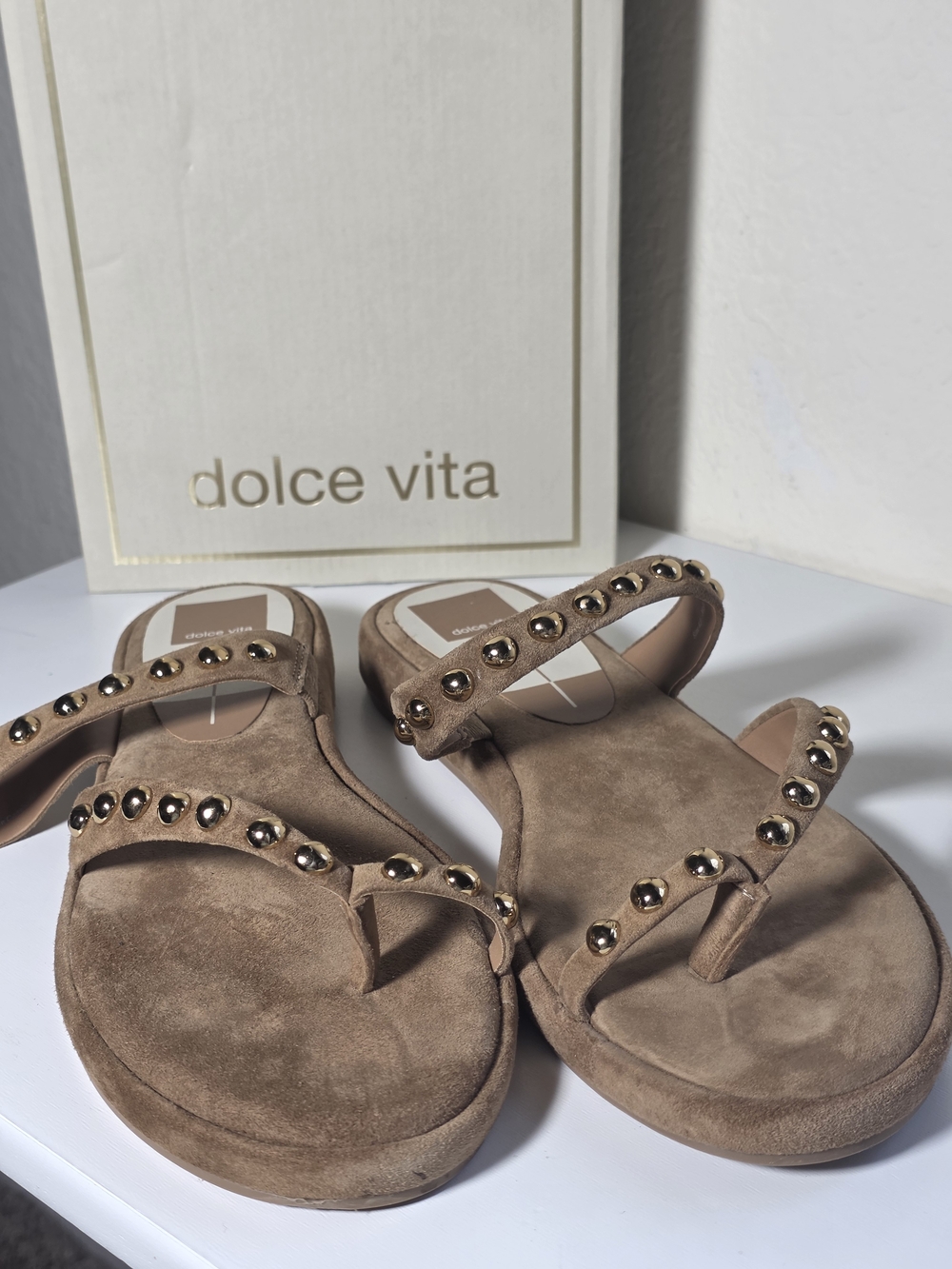Dolce Vita Size 39 Studded Slide amary stud sandals It brown suede